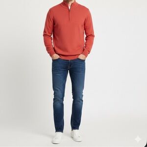 LL Bean Red Orange Cashmere Blend Preppy Long Sleeve V-Neck Sweater Large